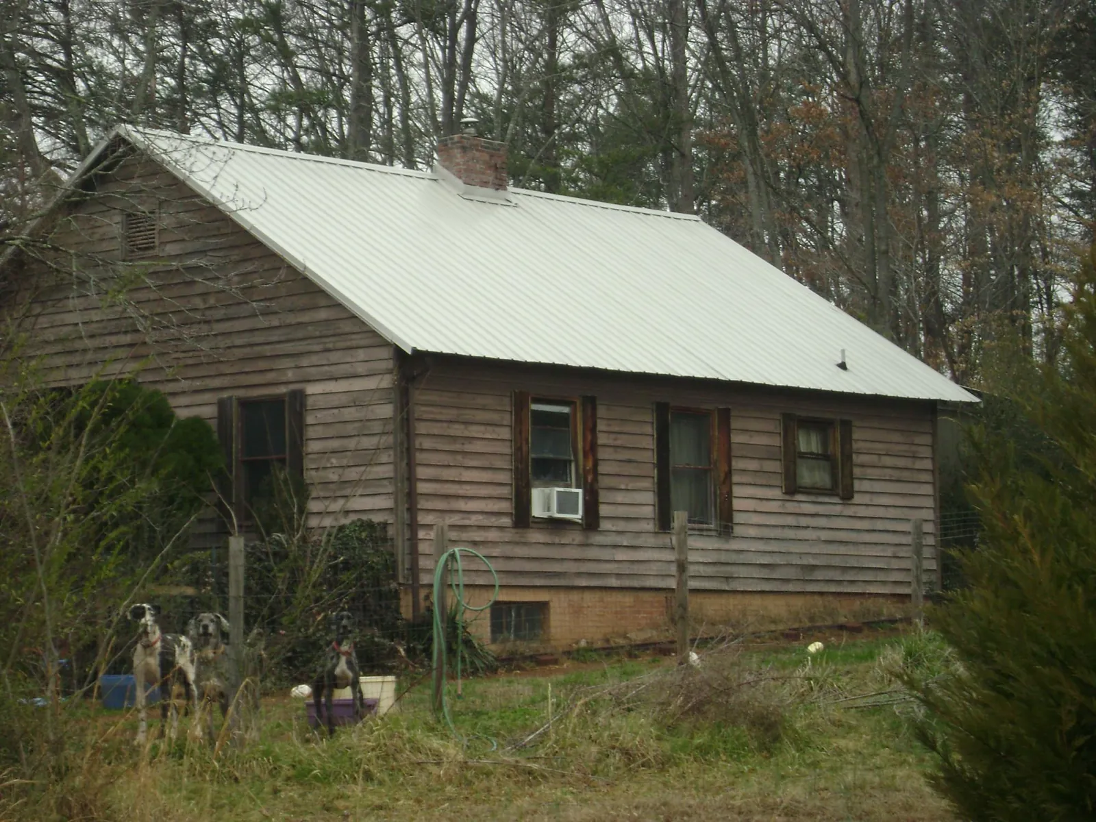 White metal roof on an old wood sided farmhouse, from a Asphalt Shingle Roof Repair job in Circleville